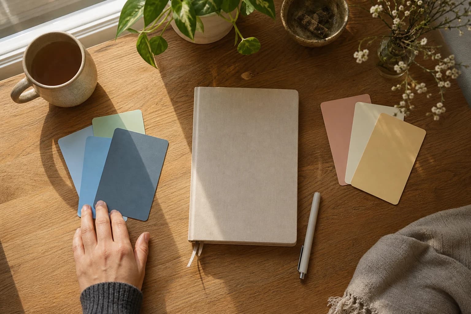 Choice cards on a quiet reflection desk